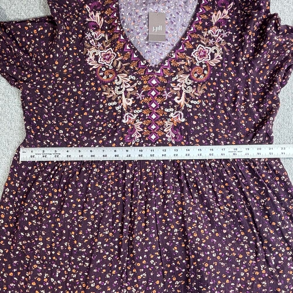 NWT J Jill Sz L Dress Burgundy Floral Boho Cottagecore Coastal Prarie New - Picture 7 of 10